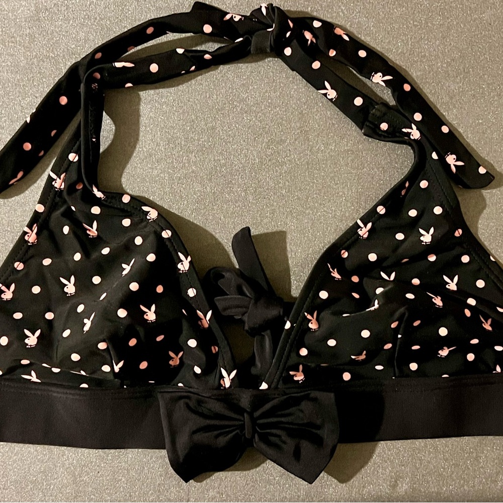 Playboy Black Polka Dot Bikini Set Size XL – Tie Sides & Bow Detail - Picture 4 of 12